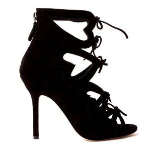 Isa Tapia Balck Suede Heart Motif Lace up Laser cut Booties  36